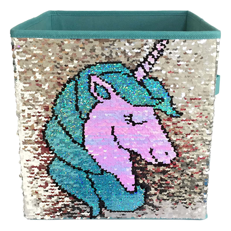 Sequin Unicorn Storage Cube, 10.5"