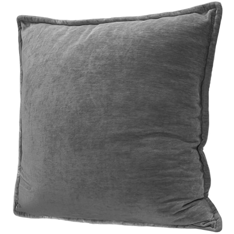Maya Dark Grey Chenille Velvet Throw Pillow, 24"