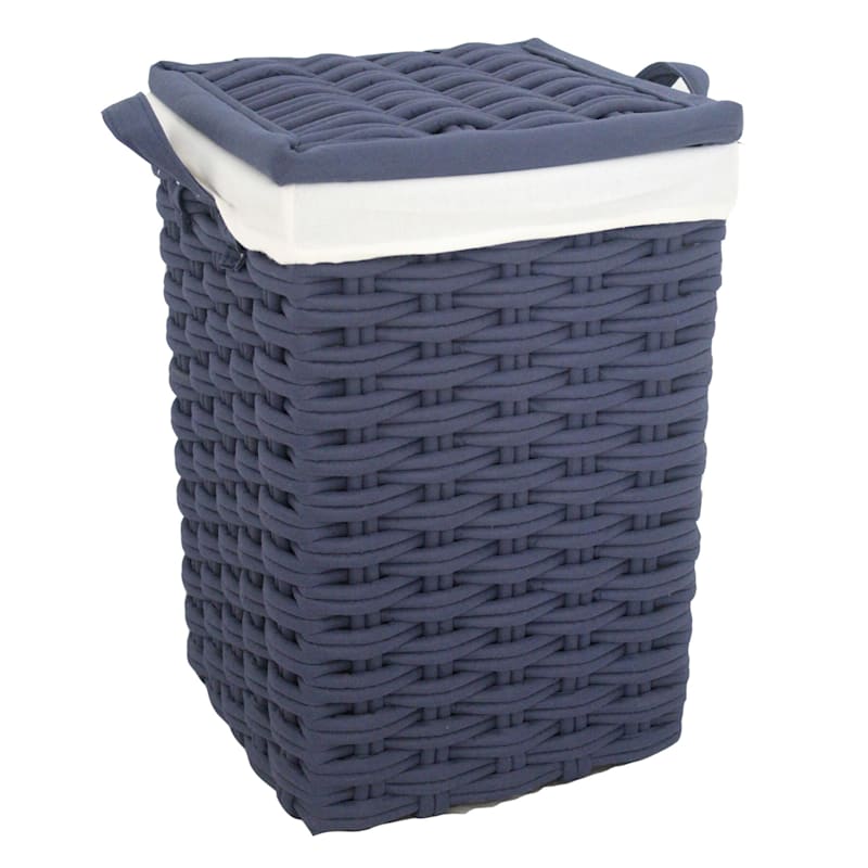 Square Laundry Hamper with Lid & Removable Liner, Navy Blue
