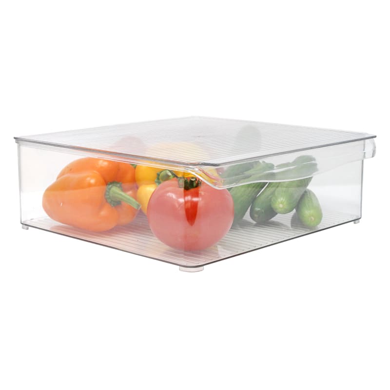 Gourmet Home Products Plastic Food Storage Container Bin with Lid and Handle for Kitchen, Pantry, Cabinet, Fridge, Freezer - Organizer for Snacks, Produce, Vegetables