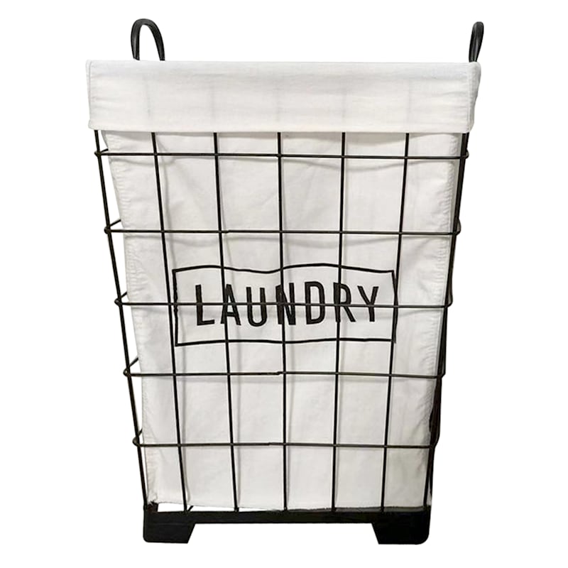 Black Square Metal Grid Laundry Hamper with Liner, Medium