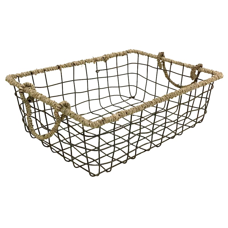 Rectangle Grid Wire Basket Seagrass Wrap