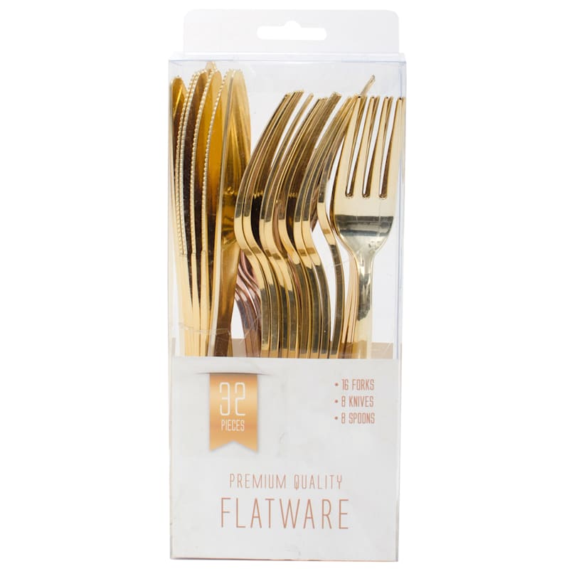 Plastic Set Of 32-Piece Cutlery Gold Color Finish