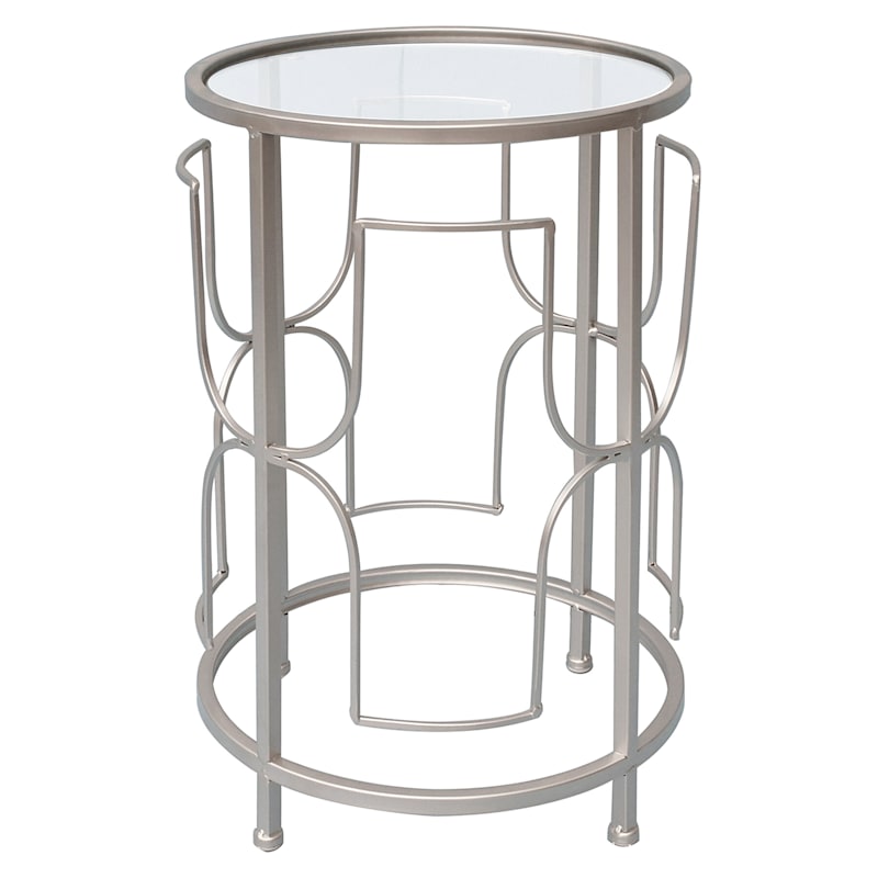 Glam Tempered Glass Top Metal Side Table, Small