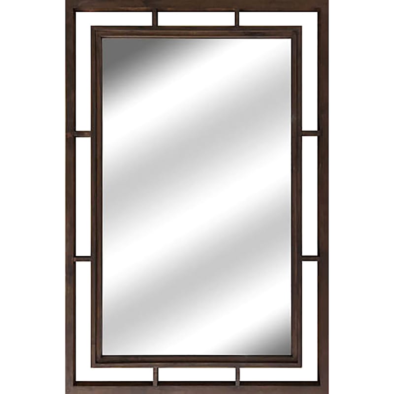 Wood Open Framed Rectangle Wall Mirror 24x36