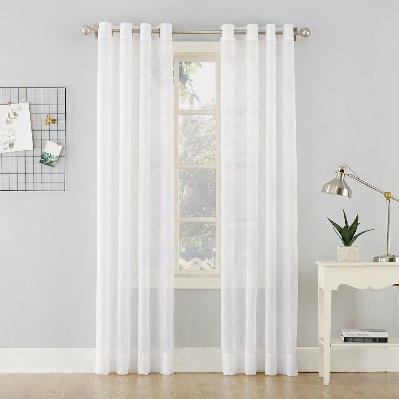 Erica White Crushed Sheer Voile Grommet Curtain Panel, 63"