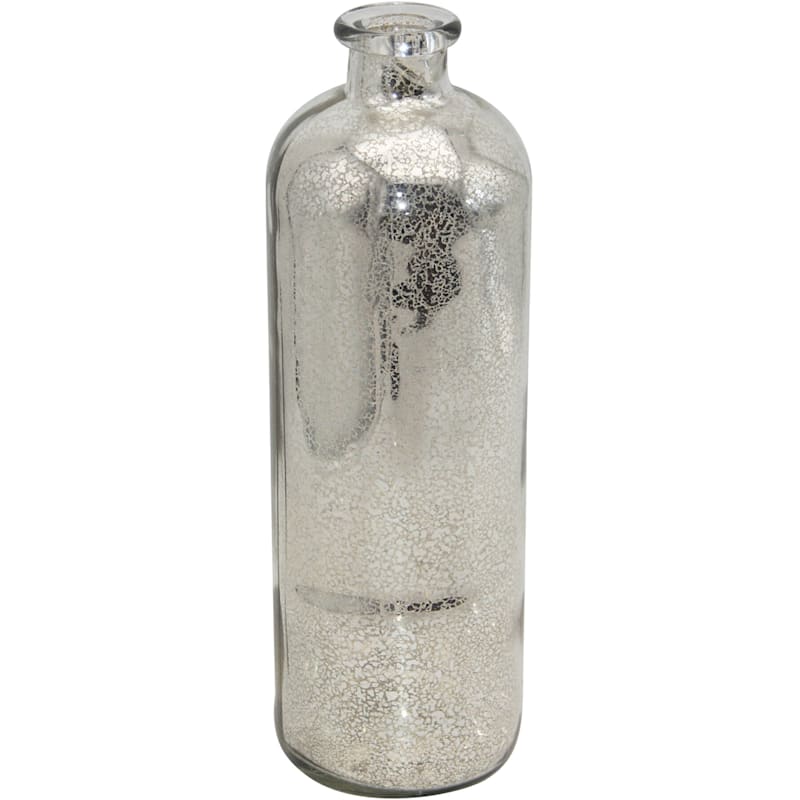Silver Glass Bottle Vase, 14"