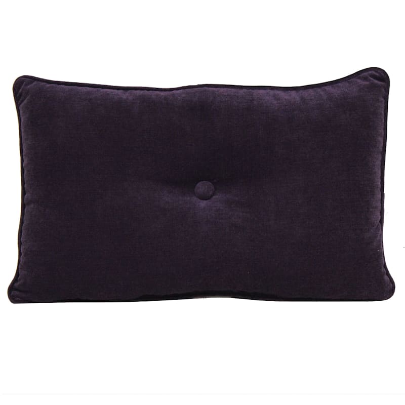 Avalon Purple Plush Oblong Button Throw Pillow, 13x20