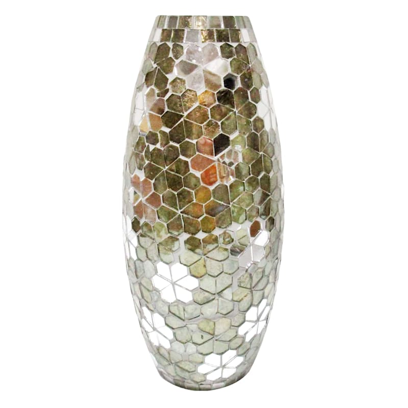 Silver Mosaic Glass Vase, 12"