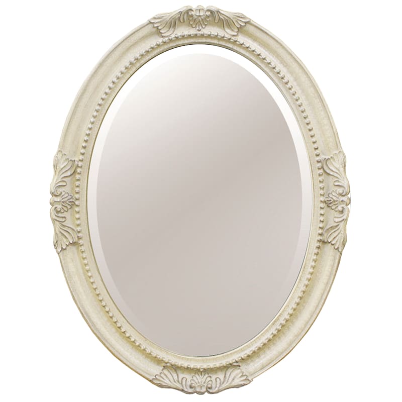 25X33 Oval Polyurethane Framed White Wall Mirror