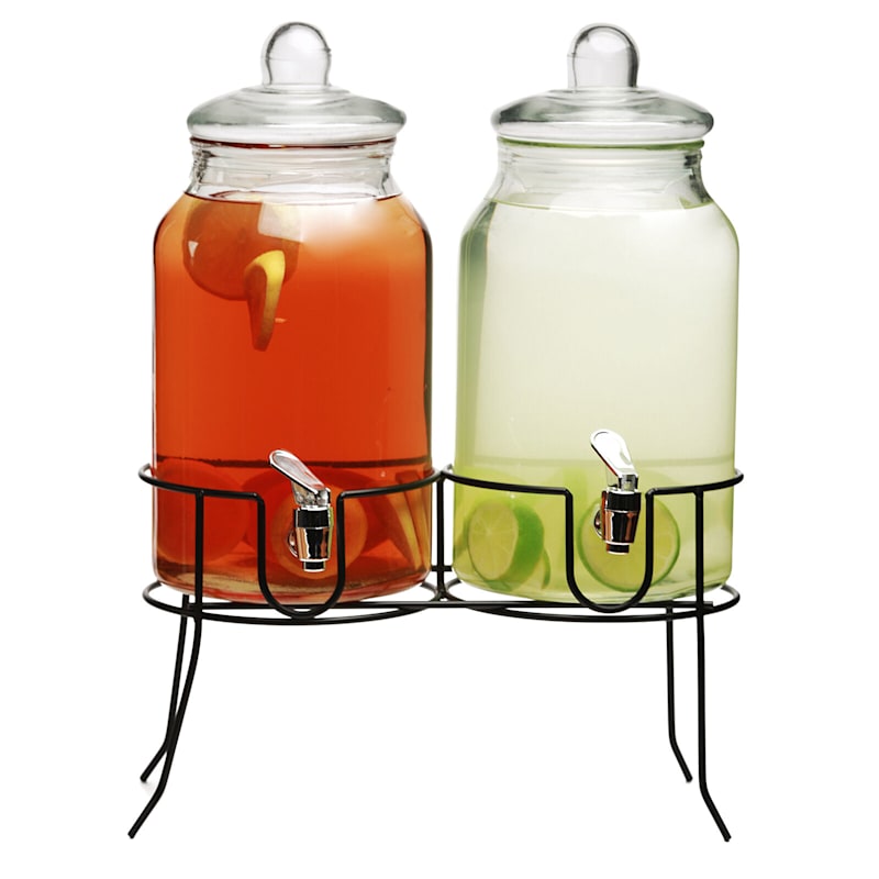 1 Gallon, Mason Jar Beverage Dispenser with Stand, Lid - Leak Free