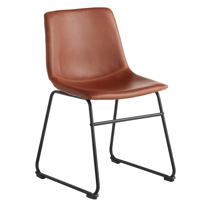 Drake Modern Industrial Faux Leather Dining Chair, Cognac