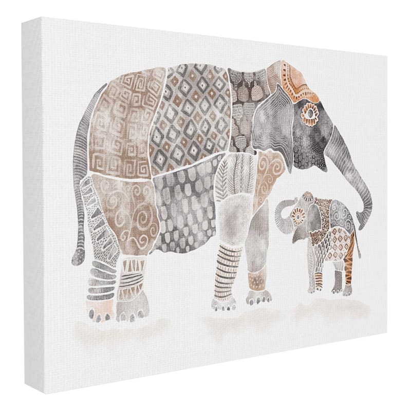 BEAUTIFUL ELEPHANTS WOODEN CARVING CANVAS PICTURE #16 FRAMED CANVAS WALL ART