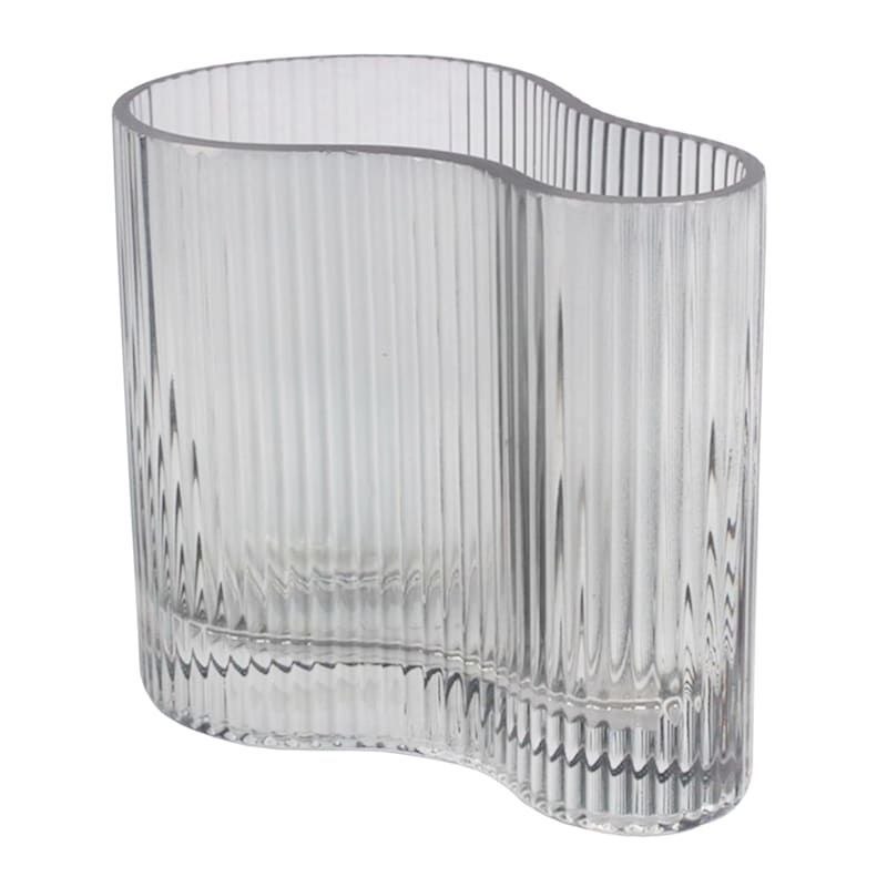 Laila Ali Smoke Glass Ribbed Vase, 6"