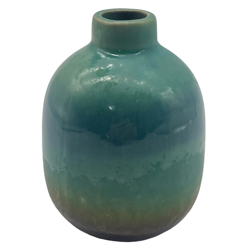 Aqua Green Glazed Ceramic Vase, 4"
