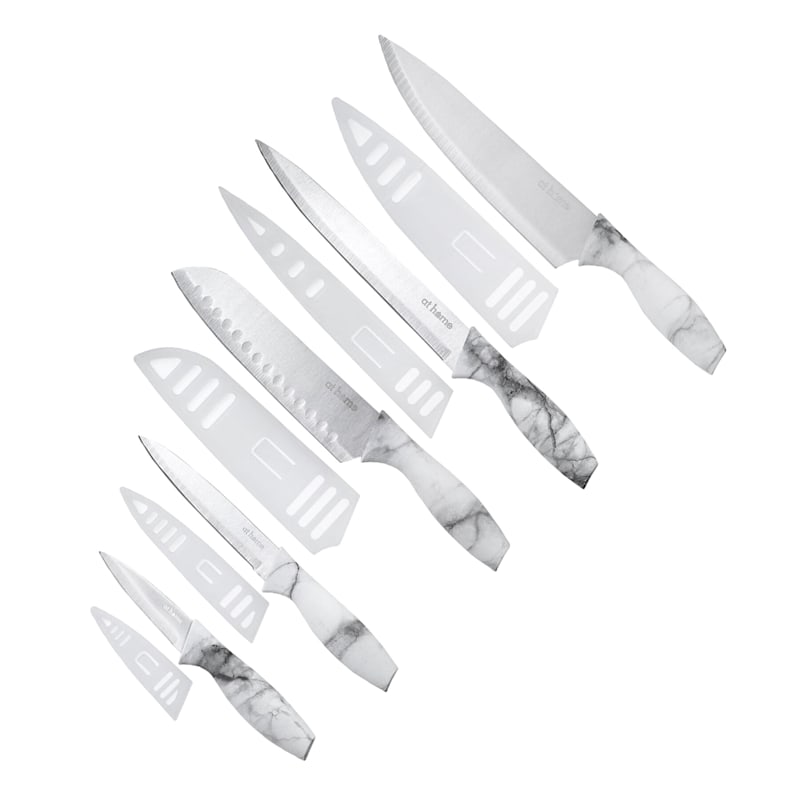 3 Knife Set with a Calcutta White Marble Handle, White Cubic