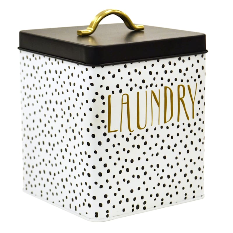 Doreen White & Black Metal Laundry Canister, Small