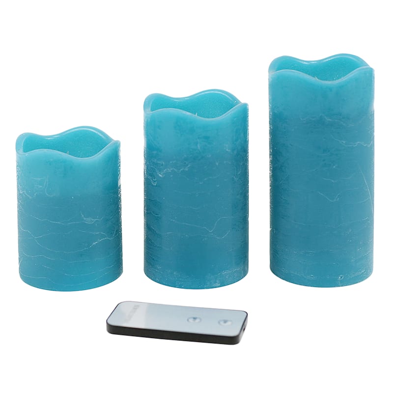 Set Of 3 3X4 3X5 3X6 Led Wax Candles Wavy Top Blue