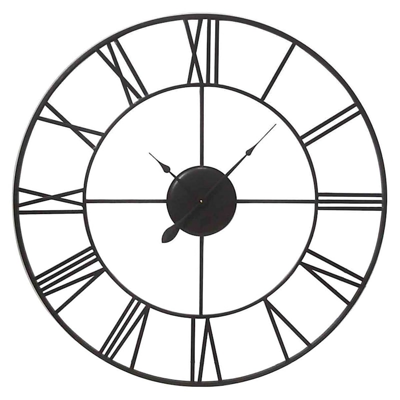 41in. Brushed Black Round Metal Clock