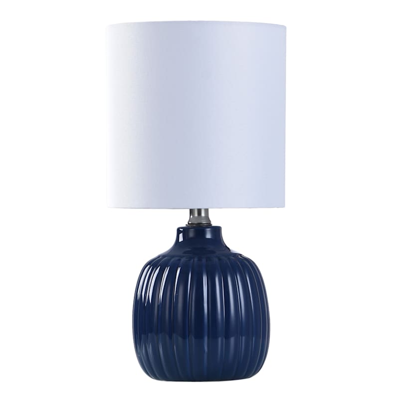 Blue Ribbed Mini Accent Lamp with Shade, 16"