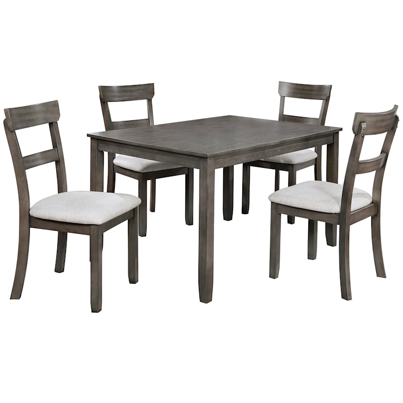 5-Piece Grey Dining Set with Cream Upholstery
