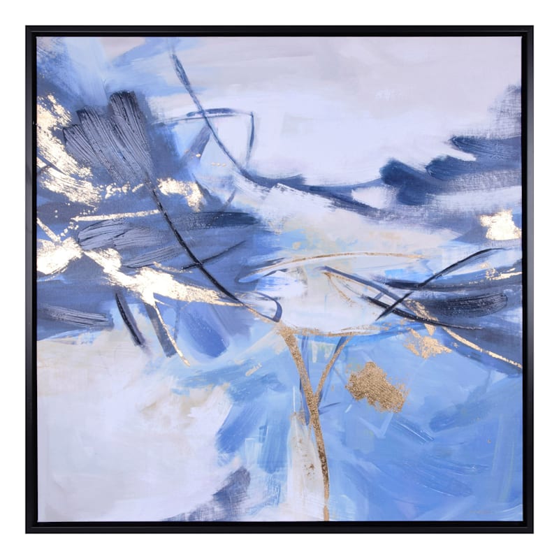 37X37 Blue Landscape Abstract Embellished Canvas Art
