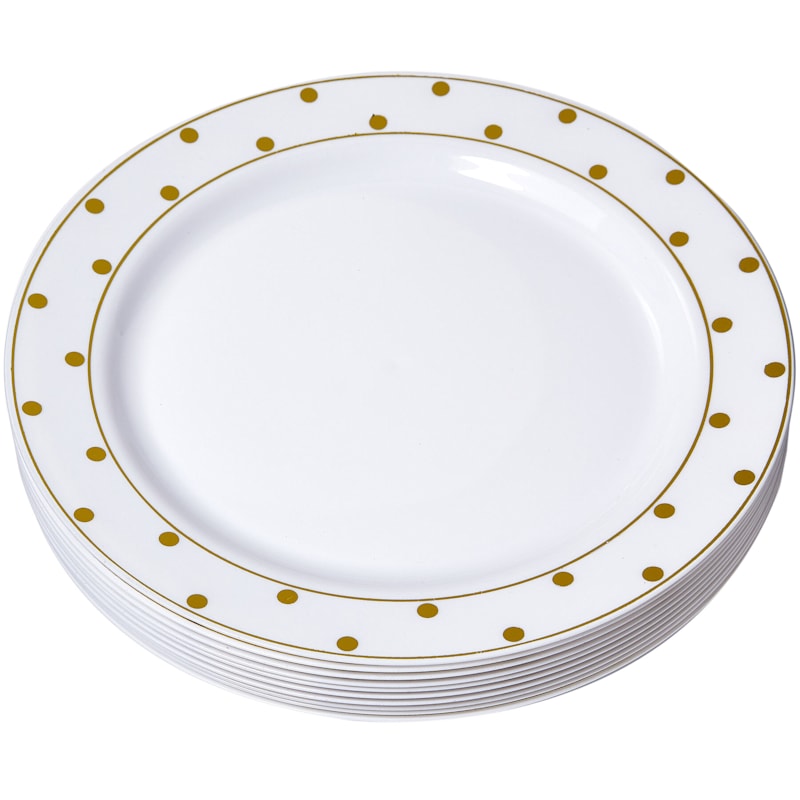 10in. White/Gold Dot Plate Set Of 10