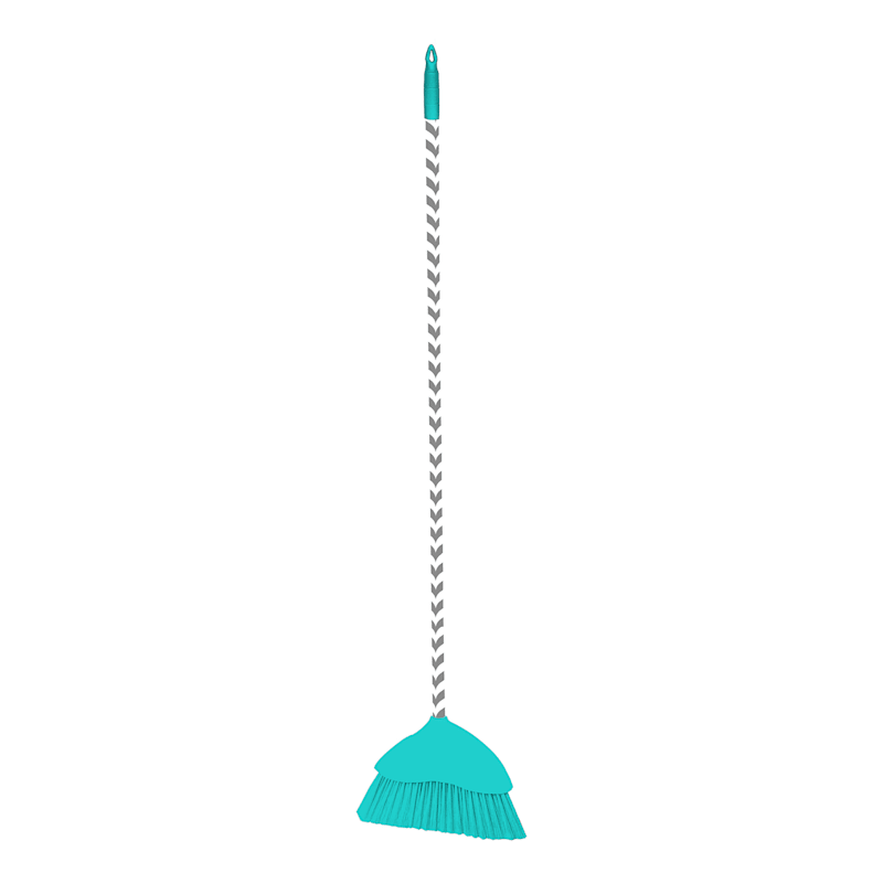 Grey Chevron Patterned Angled Broom, Teal