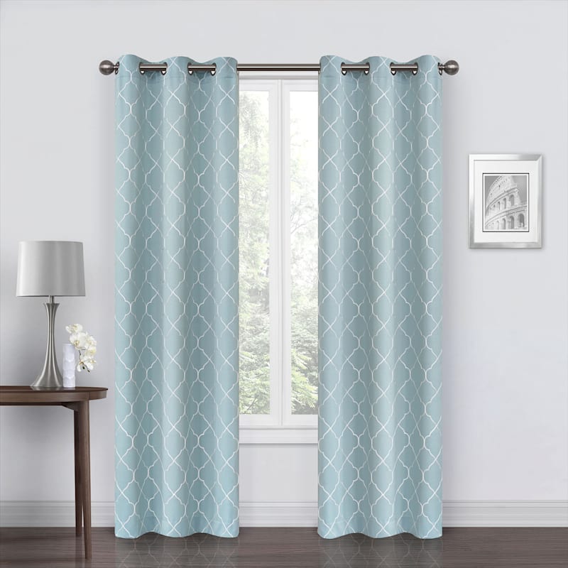 2 Pack Geo Aqua Embroidered Blackout, Blackout Curtains Grommet 84