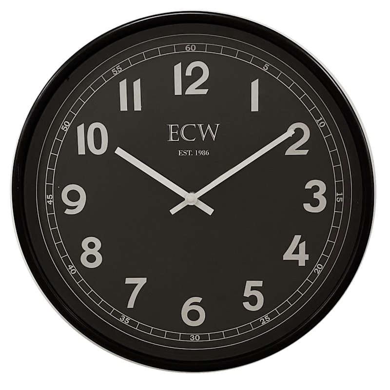 Black Modern Round Wall Clock, 14"