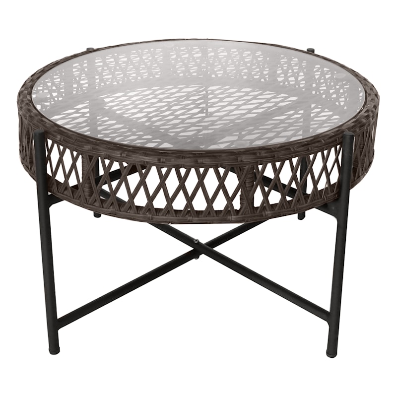 Grace Mitchell Rochester All-Weather Wicker Coffee Table with Tempered Glass Top, Dark Grey
