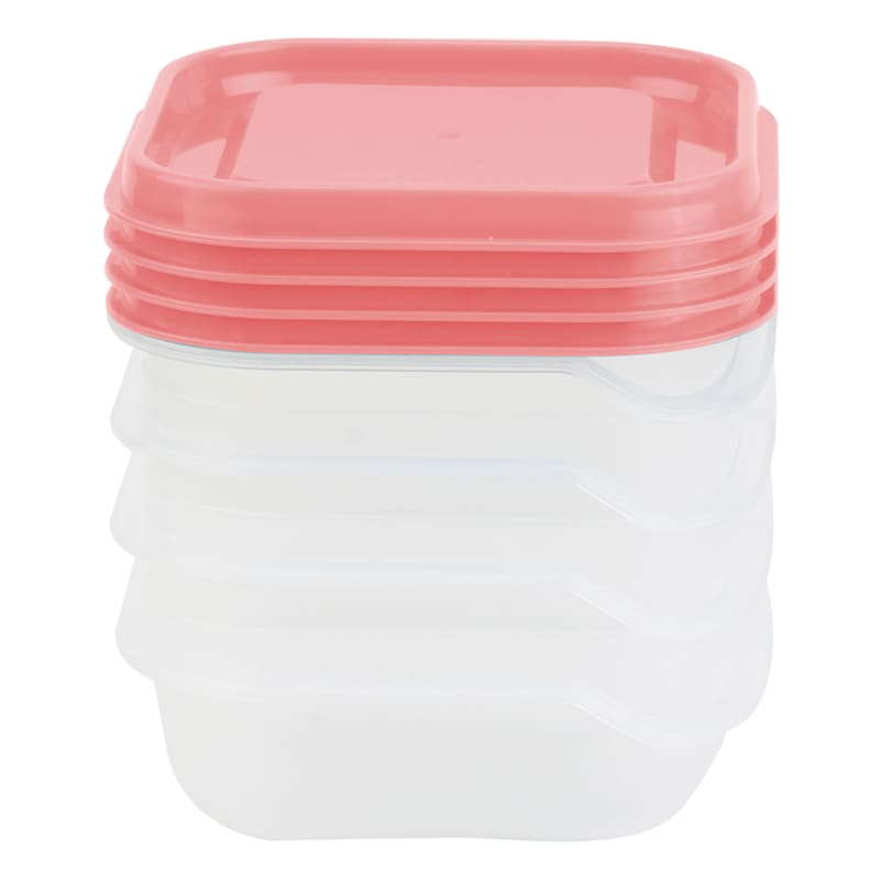 4-Piece Pink Square Food Storage Containers, 6oz