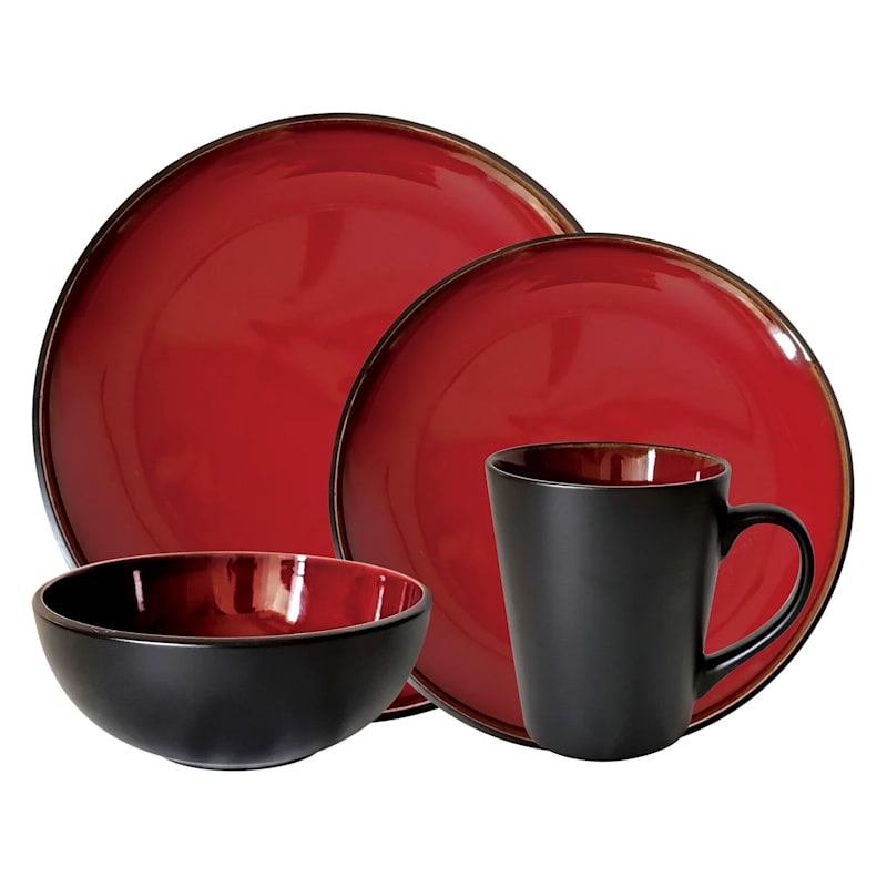16-Piece Ceramic Dinnerware Set, Reactive Red