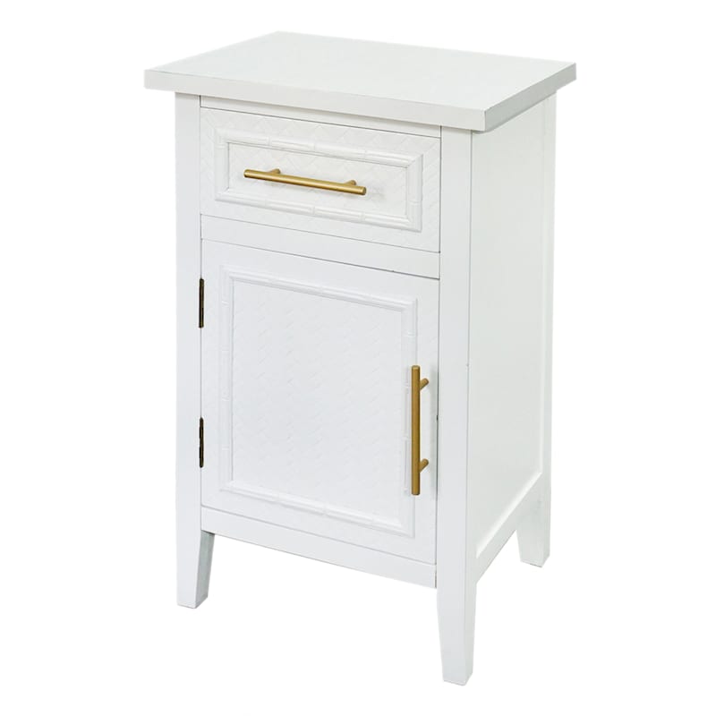 Grace Mitchell White Bamboo Panel Door Cabinet with Drawer