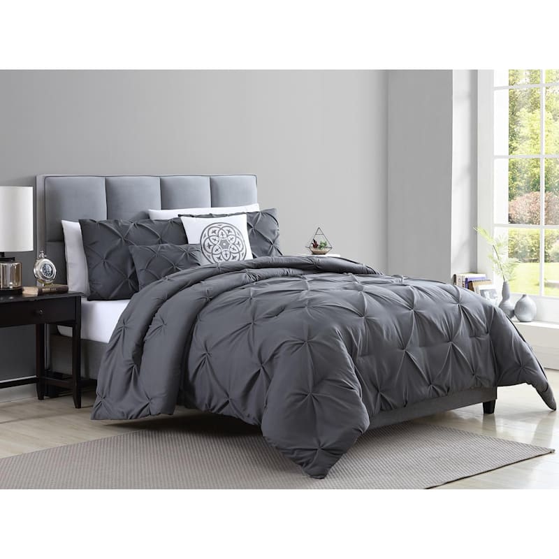 Blanca 5-Piece Grey Pleated Comforter Set, Queen