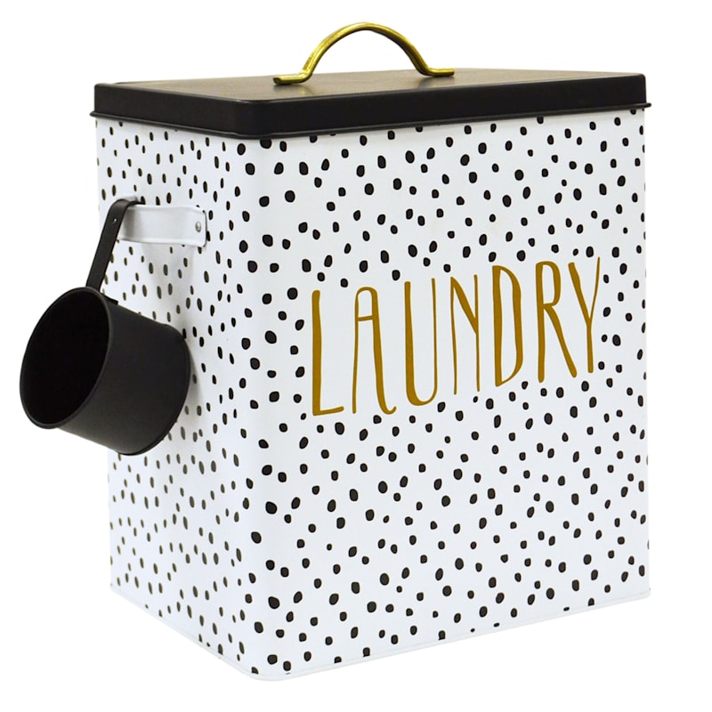 Doreen White & Black Metal Laundry Canister, Large