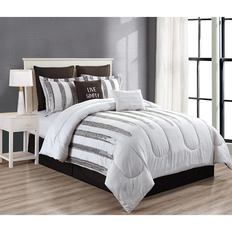 8-Piece Black & White Striped Comforter Set, Queen