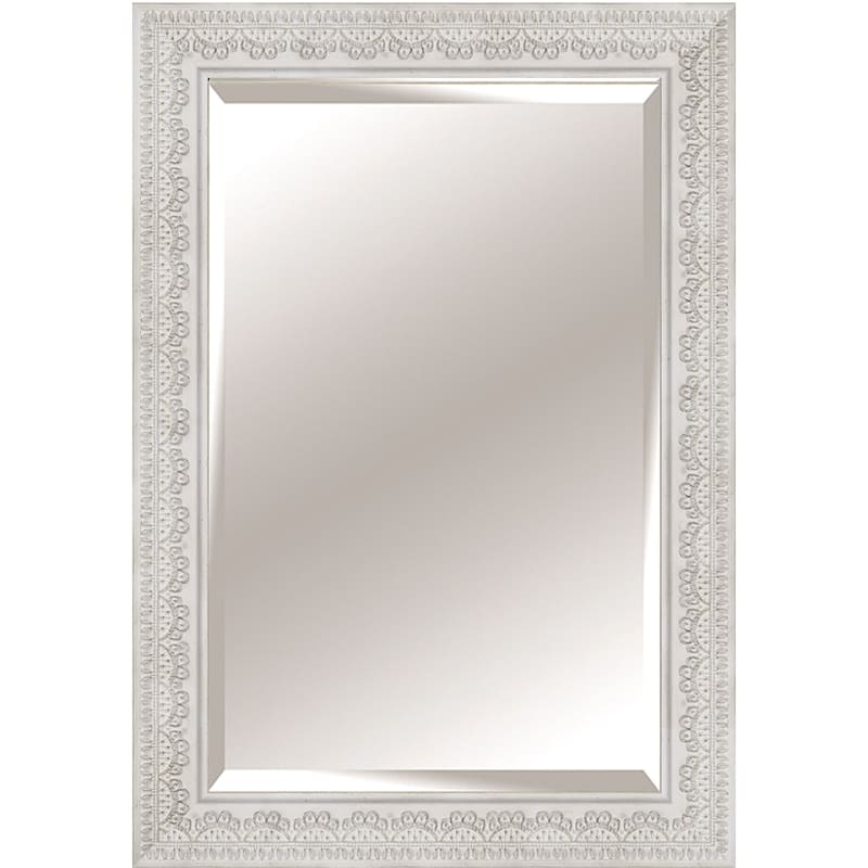 28X34 Rectangle Solid Wood Lace Antique White Wall Mirror