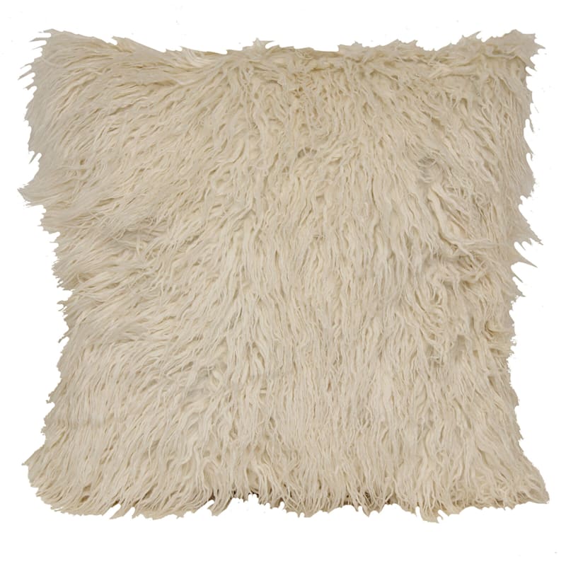 Mongolian White Faux Fur Oversized Throw Pillow, 22"