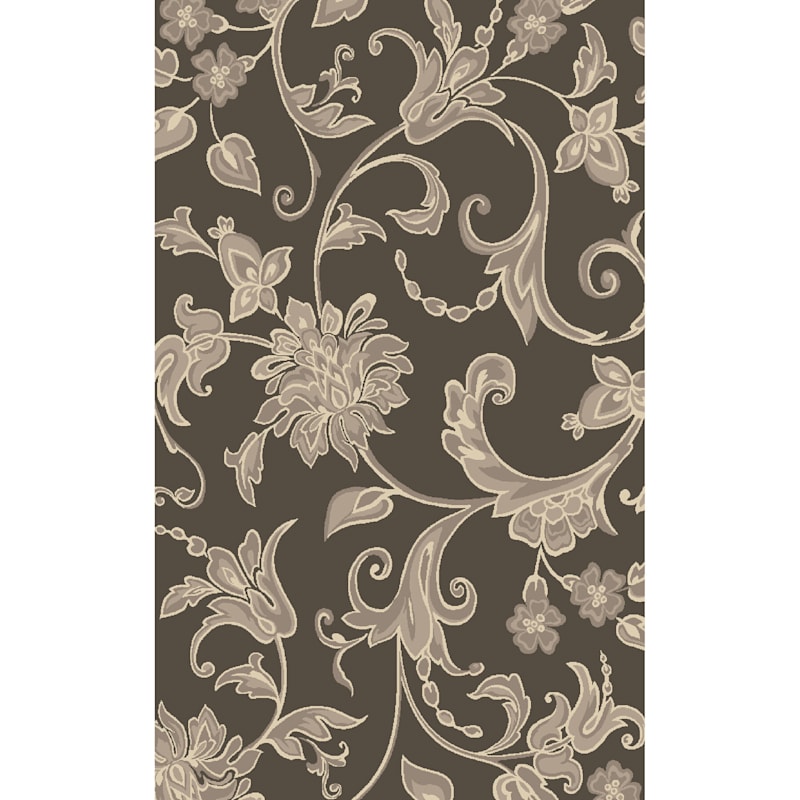 (D408) Dark Grey Traditional Floral Design Area Rug, 7x10