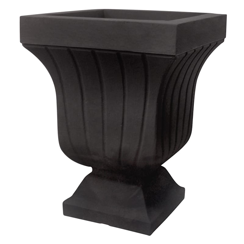 22X17 All Weather Proof Polyresin Square Fluted Urn Black Slate
