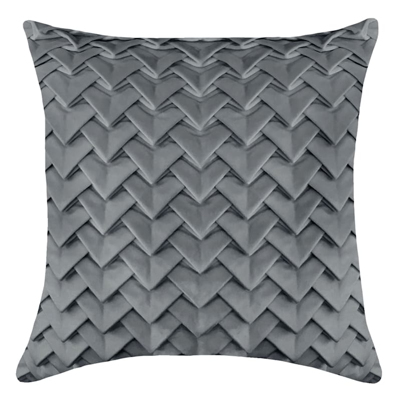 Charcoal Grey Triangle Pleated Velvet Throw Pillow 18