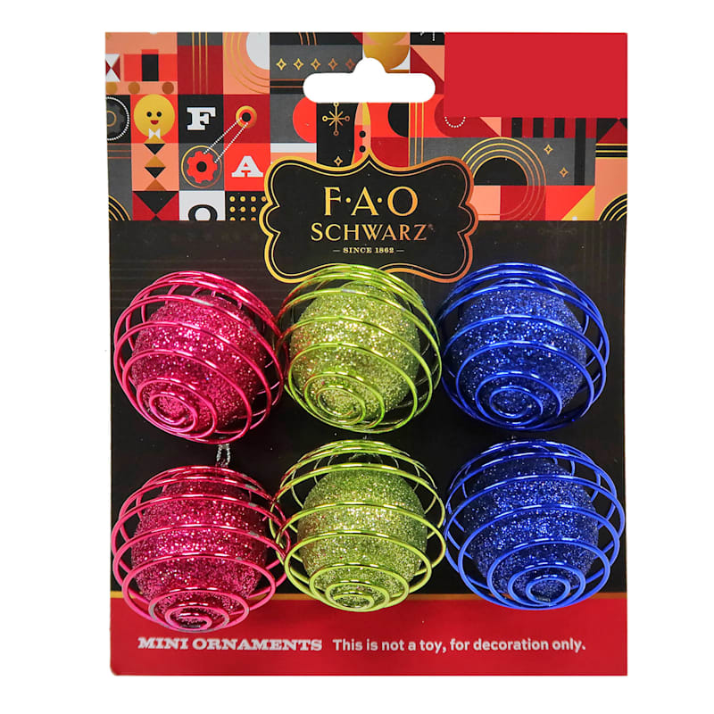 FAO Schwarz 6-Count Multicolor Mix Mini Spring Ball Shatterproof Ornaments