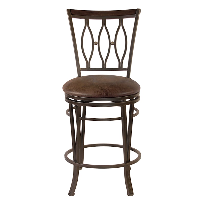 Marsol Brown Metal Counter Stool With, Metal Bar Stools With Arms And Swivel