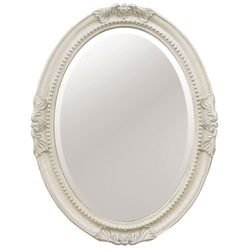 25X33 Oval Polyurethane Framed Antique White Wall Mirror