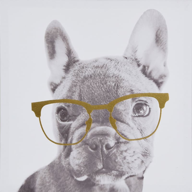 14X14 Frenchie Gold Glass Foiled Canvas Art