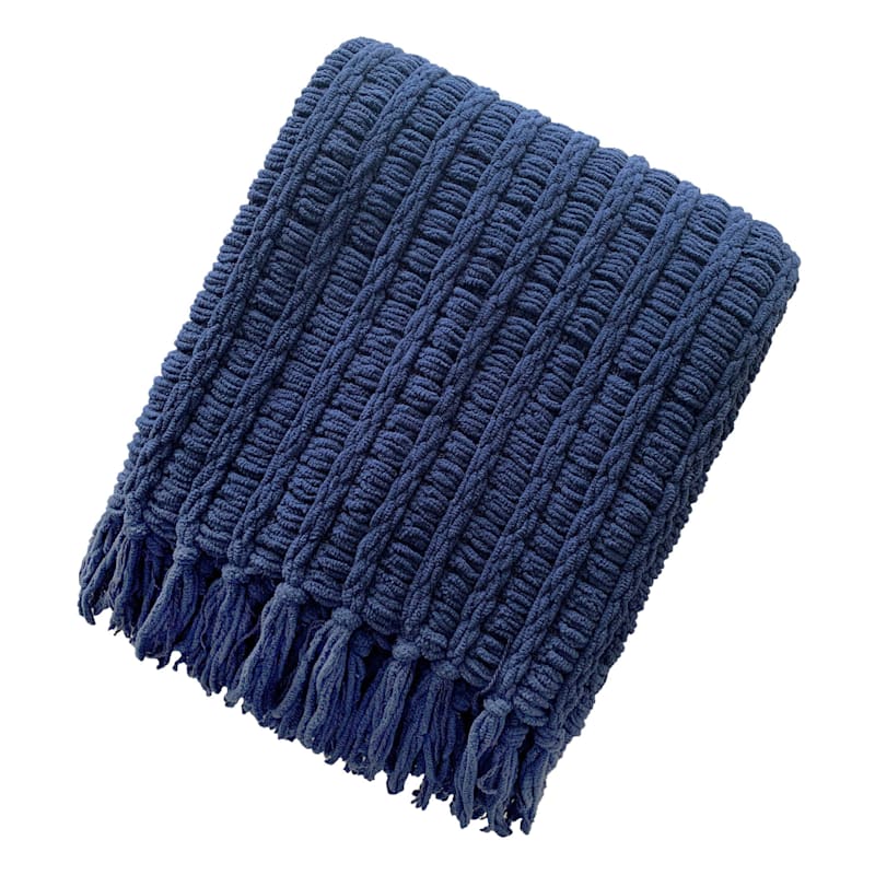 Navy Chenille Basketweave Throw Blanket, 50x60
