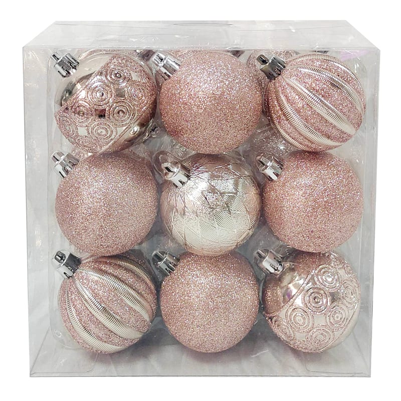 Holiday Romance 18-Count Pink Mix Shatterproof Ornaments
