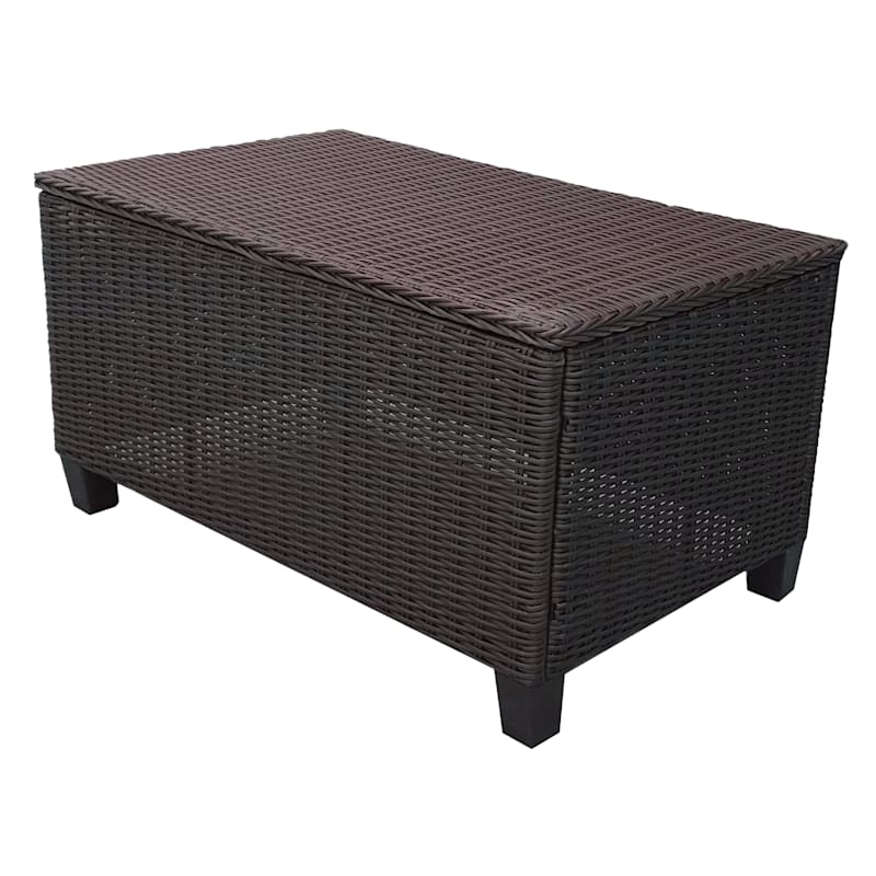 Glendale Brown Wicker Outdoor Coffee, Outdoor Wicker Coffee Table With Storage