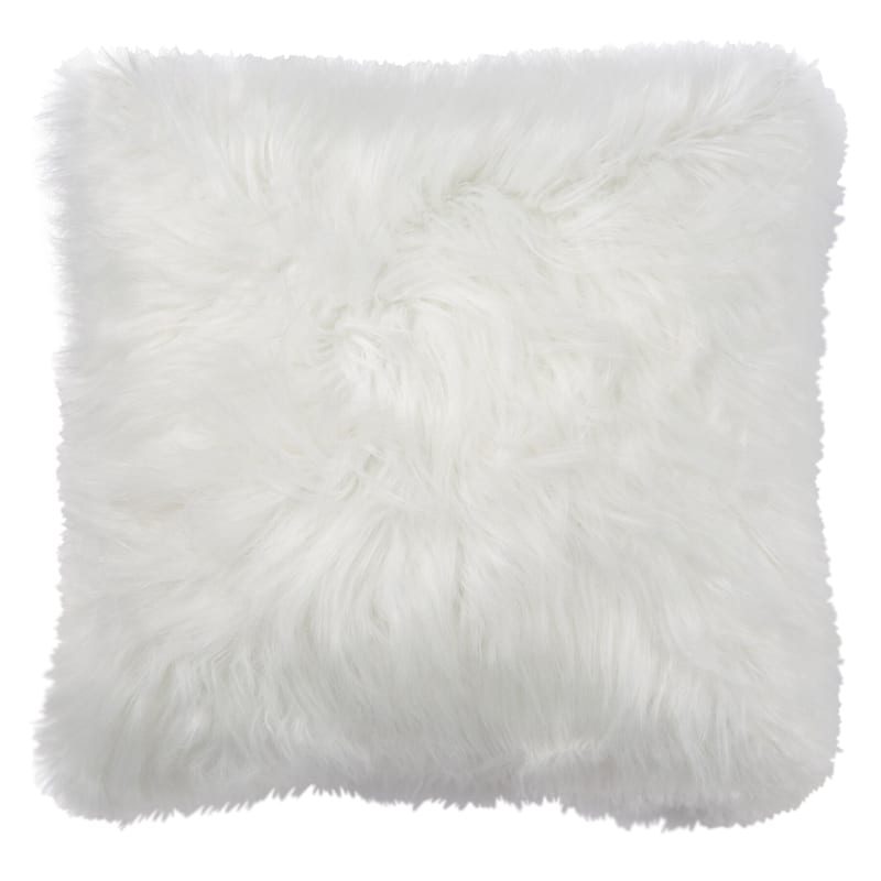 Angora White Faux Fur Throw Pillow, 18"
